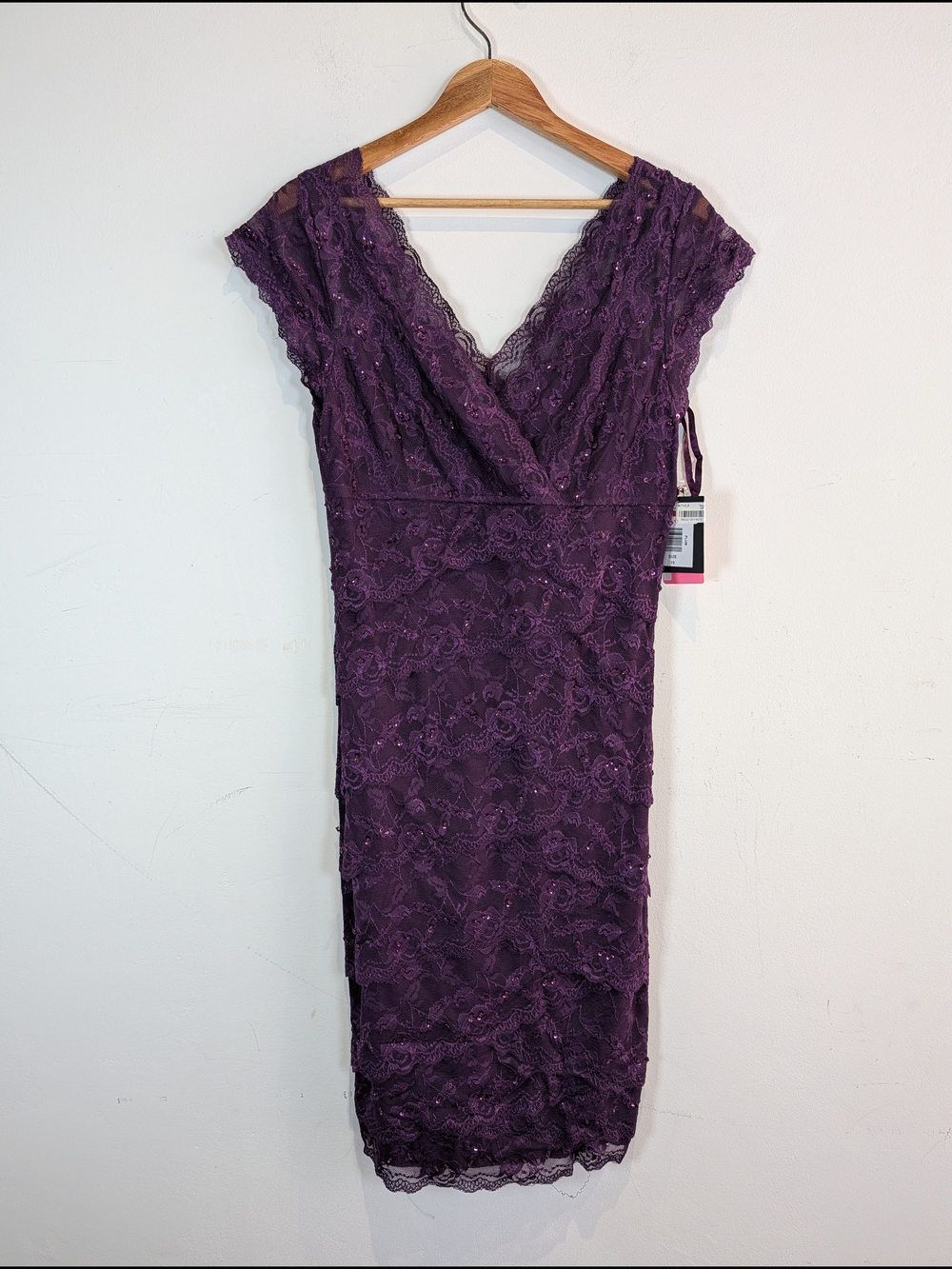 Macy's MARINA Deep Plum Lace Midi Dress, SIze 10
